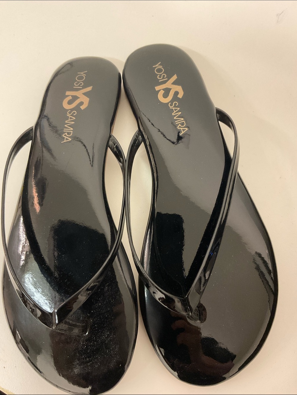 Yosi Samra Black Patent Leather Sandals in Original Box w/Dust Bag Size 7